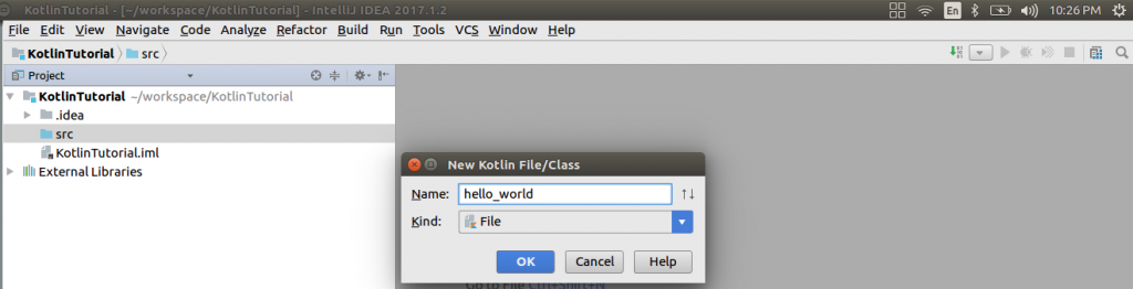 New Kotlin File - Setup of Kotlin Java Project in IntelliJ IDEA - Kotlin Tutorial - www.tutorialkart.com
