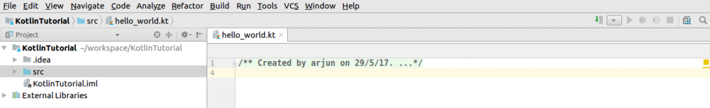 Kotlin File - Setup of Kotlin Java Project in IntelliJ IDEA - Kotlin Tutorial - www.tutorialkart.com