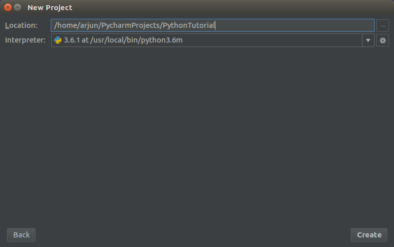 Project Name and Interpreter Selection - PyCharm IDE - Python Tutorial - www.tutorialkart.com