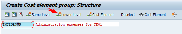 Cost element group lower level