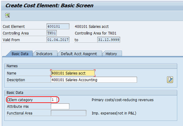 Creation of primary cost elements at FI area