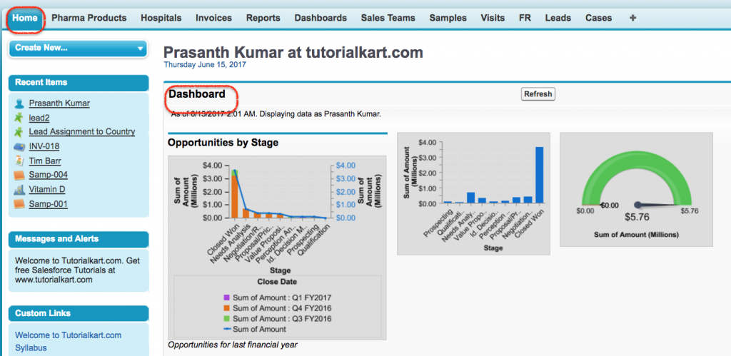 Dashboards on home page