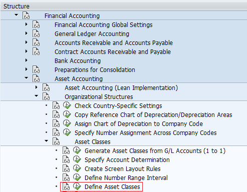 Define asset classes menu path