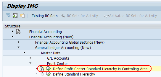 Profit Center standard hierarchy in controlling area menu path