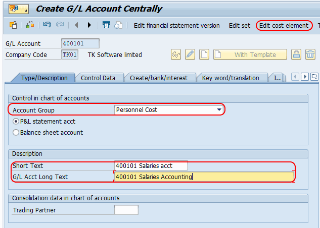 SAP Edit cost elements