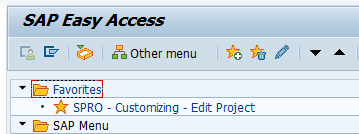 SAP Favorites tcodes folder