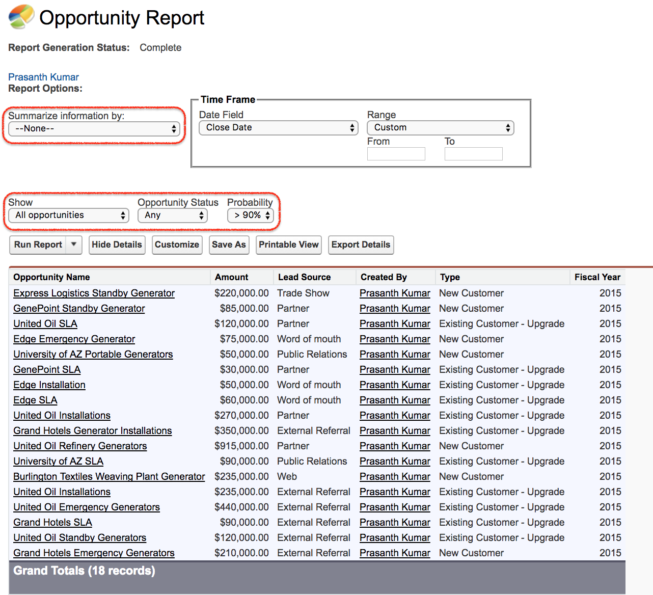 Salesforce Report builder