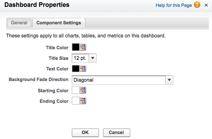 Salesforce dashboard component settings