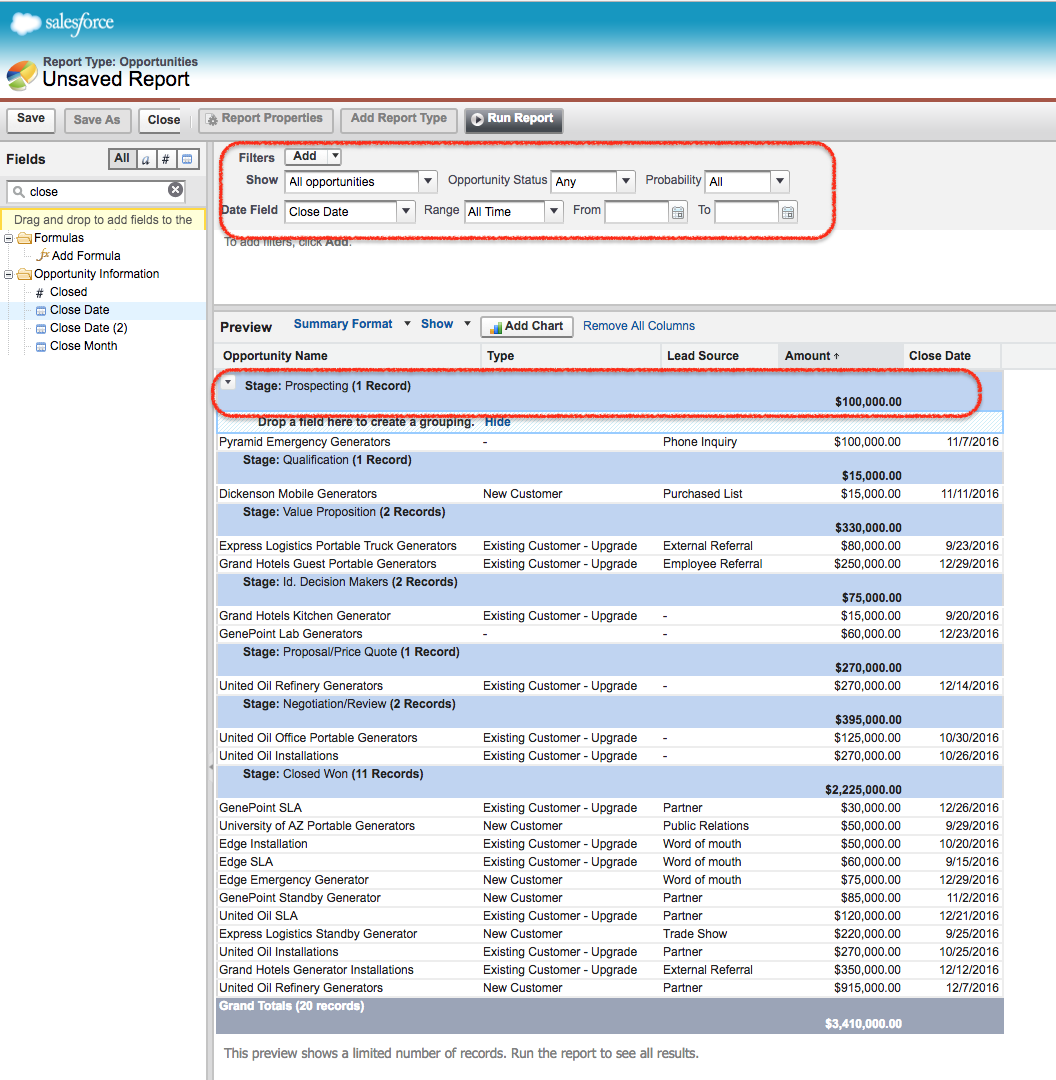 Summary reports in Salesforce