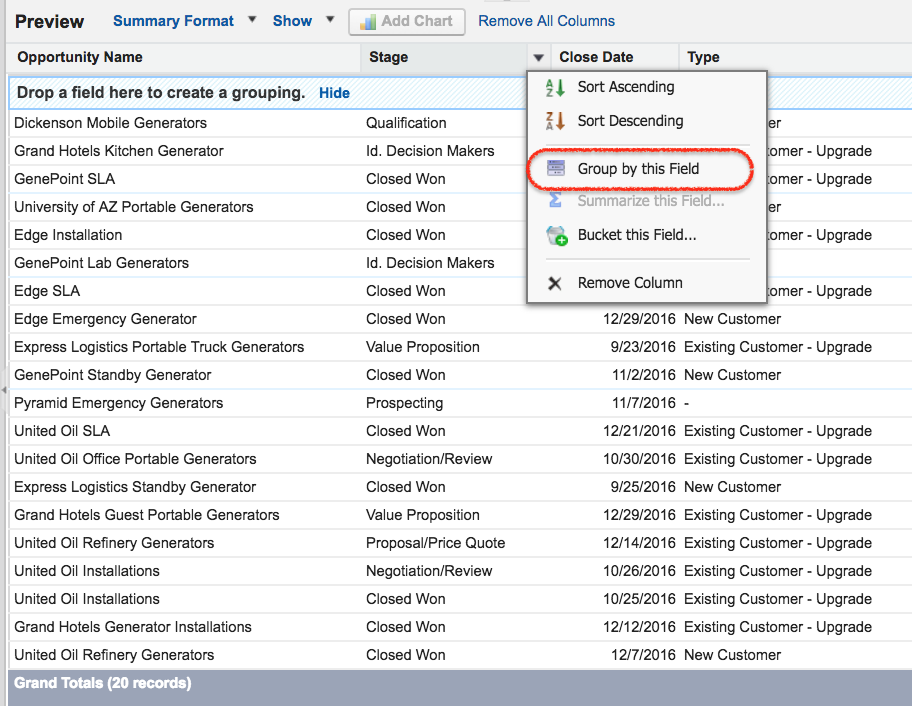 Summary reports in Salesforce