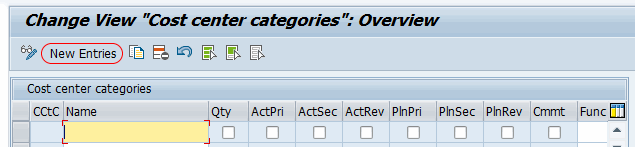 change view cost center categories screen SAP