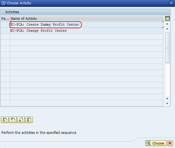 choose activity for creation of dummy profit center