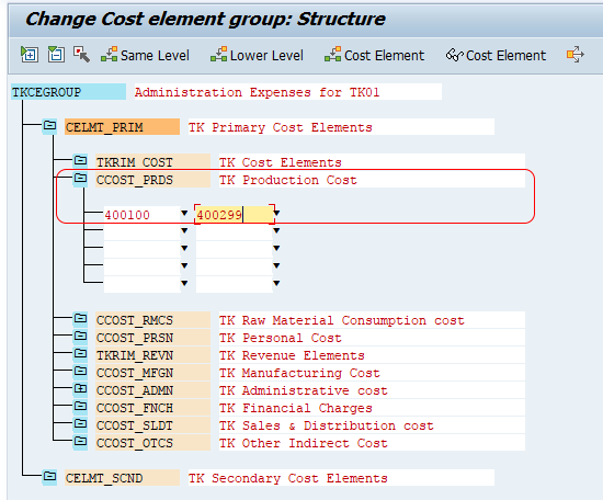 cost element assignment to value field