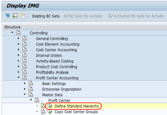 menu path profit center standard hierarchy SAP