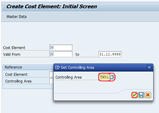 set controlling area for cost elements SAP