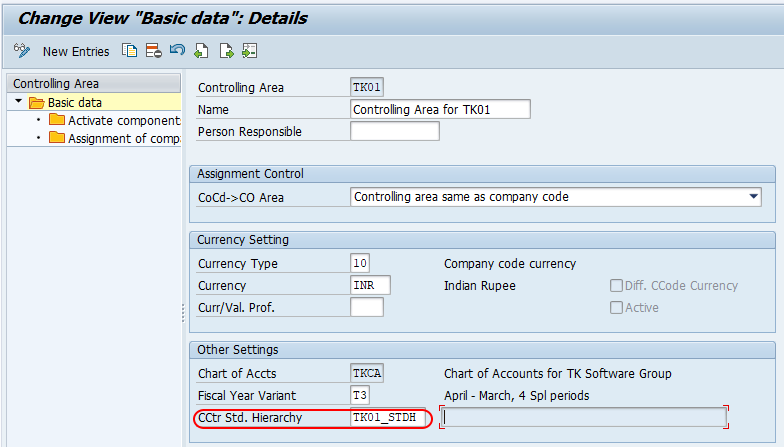 sap activity type cost center assignment table