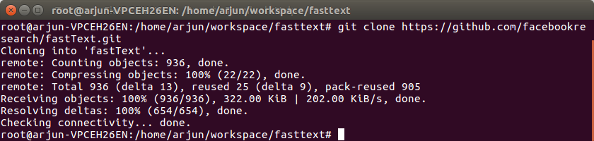 Git Clone fastText.git - FastText Tutorial - www.tutorialkart.com