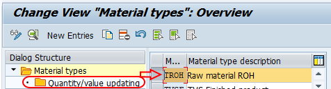 material types quantity value updating SAP