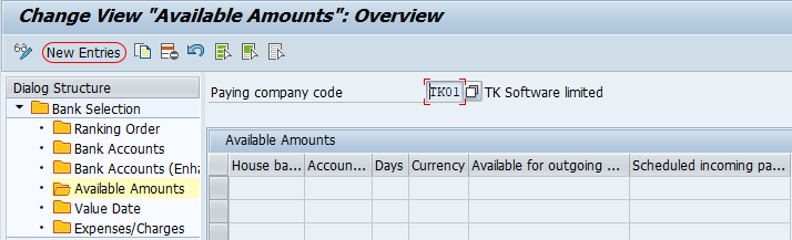 Bank determination available amounts SAP