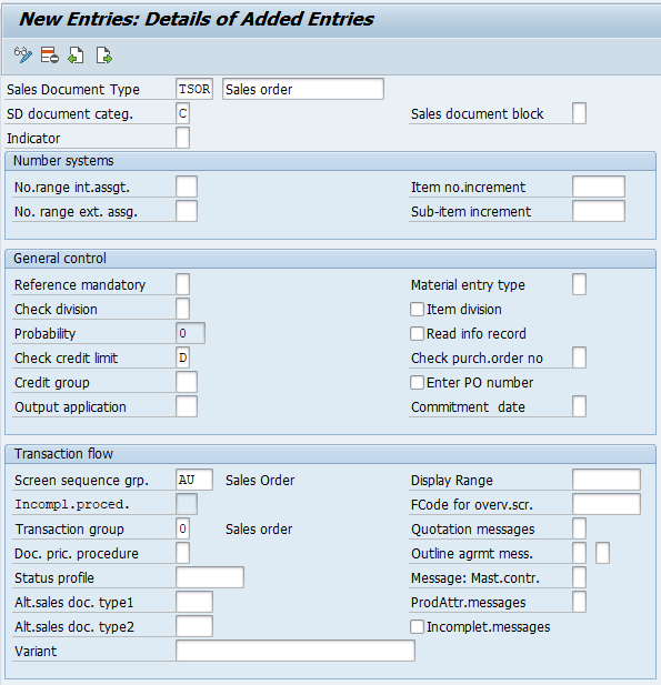 sales document type assignment to sales area table