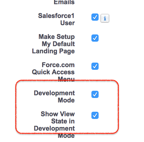 Enabling development mode in Salesforce