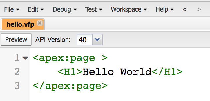 Hello world Visualforce page