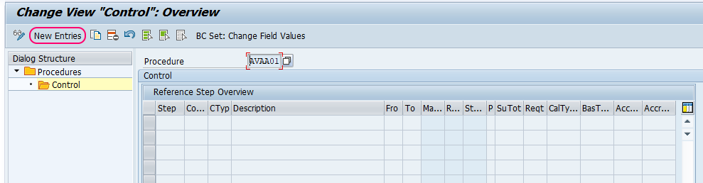 Pricing Procedure control new entries SAP