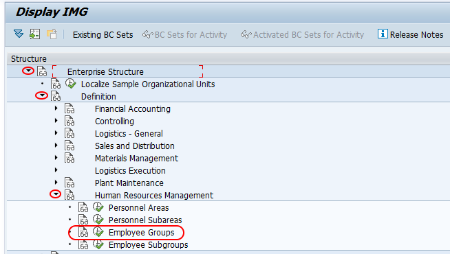 SAP Employee groups menu path