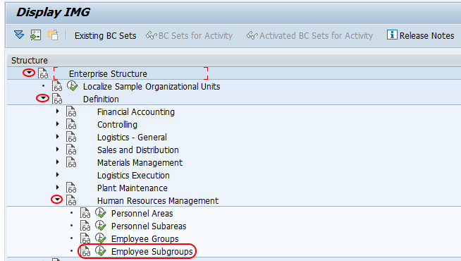 SAP Employee subgroups menu path