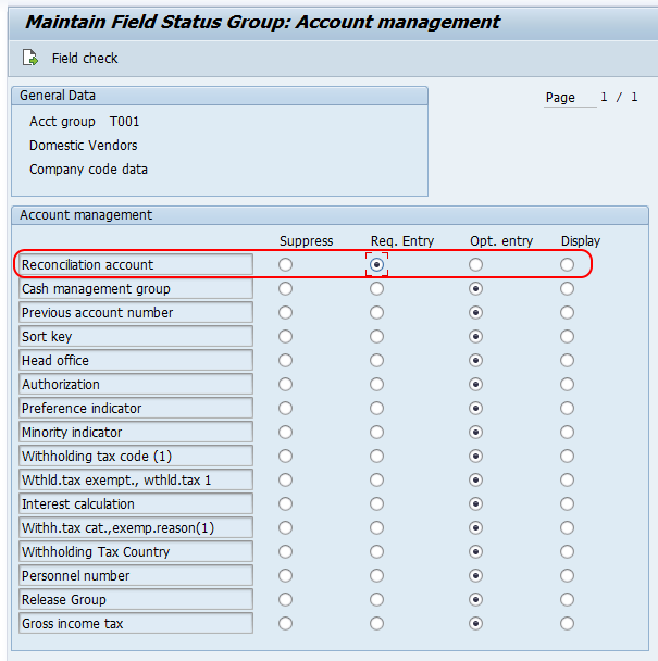 SAP vendor account group reconciliation account