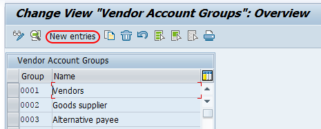 SAP vendor account groups new entries