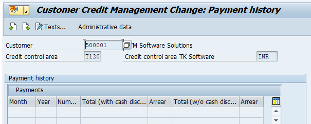 credit limit for Customer SAP payment history