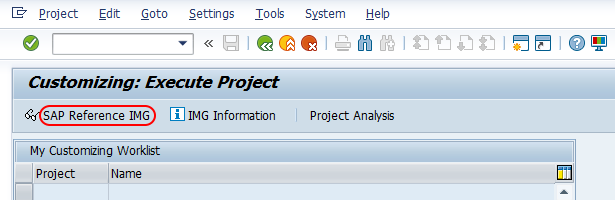 customizing execute project IMG SAP