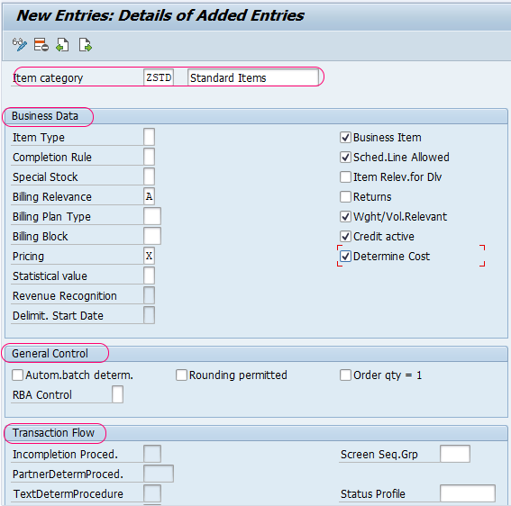 define Item Categories in SAP