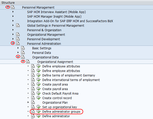 define administrator groups menu path