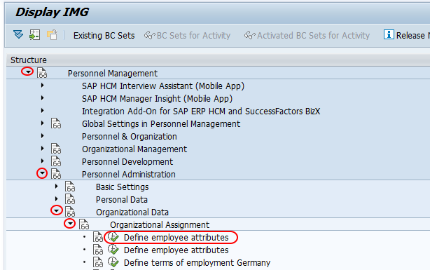 define employee attributes sap menu path