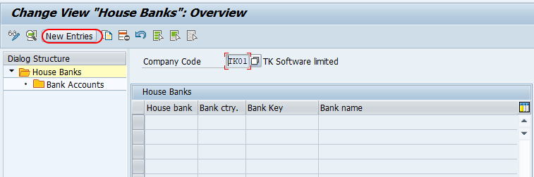 house banks new entries SAP