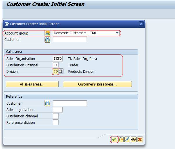 initial screen create customer master data SAP