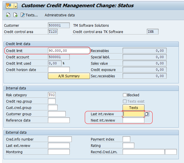 maintain credit limit for Customers in SAP
