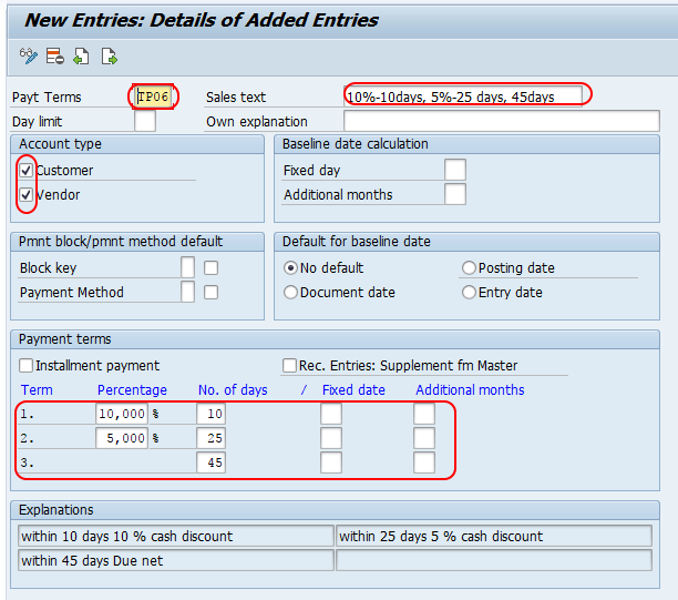 maintain terms of payment in SAP