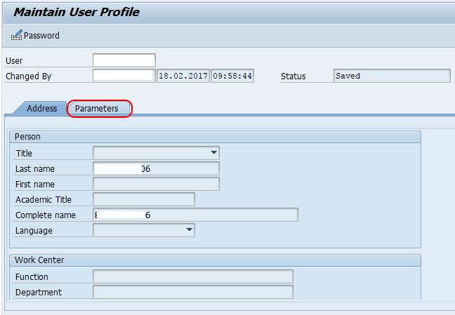 maintain user parameters SAP