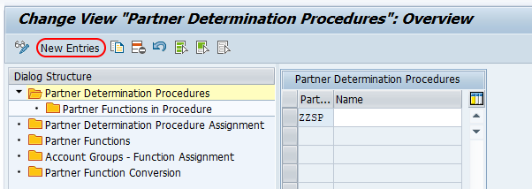 partner determination procedures new entries sap