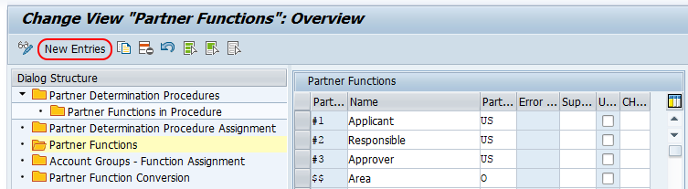 partner functions new entries SAP