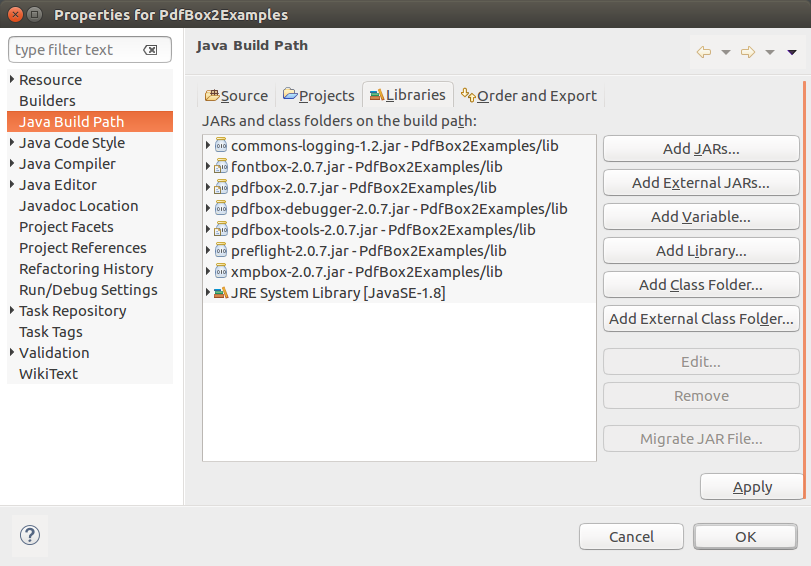 Setup Build Path - Setup a Java project with PdfBox - PdfBox Tutorial - www.tutorialkart.com