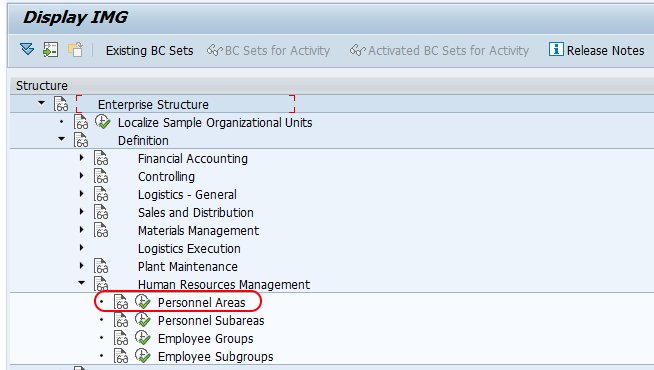 personnel areas SAP menu path