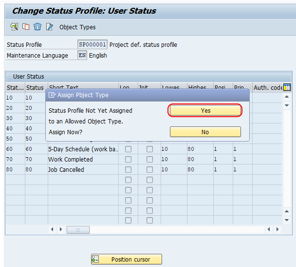 Assign object type SAP