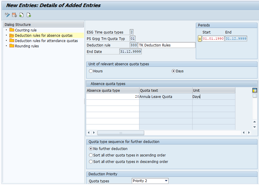 Define Deduction rules for absence quotas SAP