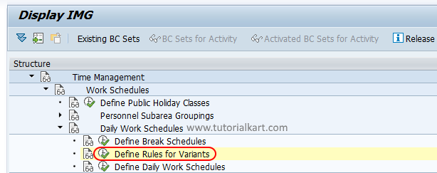 Define rules for variant in SAP