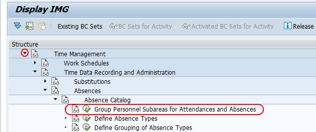 Group Personnel Subareas for Attendances and Absences SAP