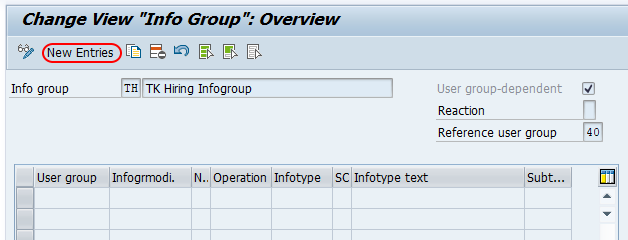 SAP Info group new entries
